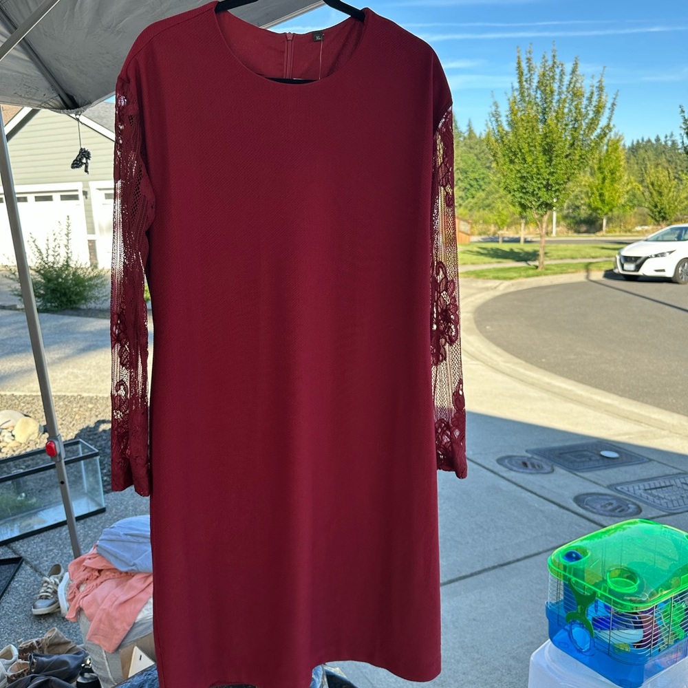 Red Long Sleeve Sheath Dress for Wedding Guest